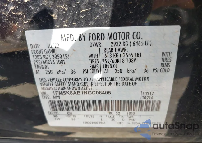 1FM5K8AB1NGC06405: 43191225