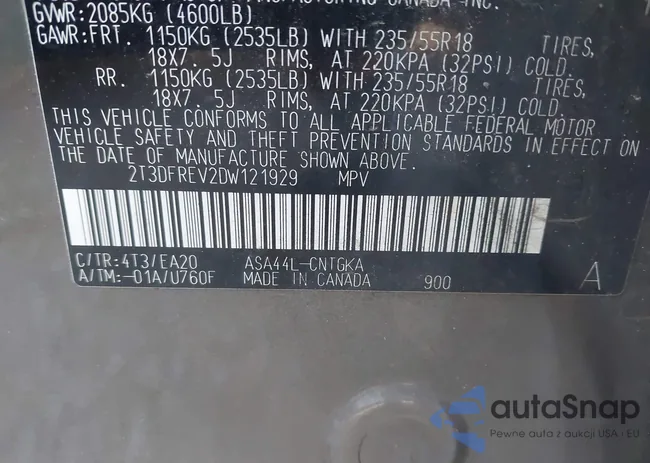 2T3DFREV2DW121929: 43191365