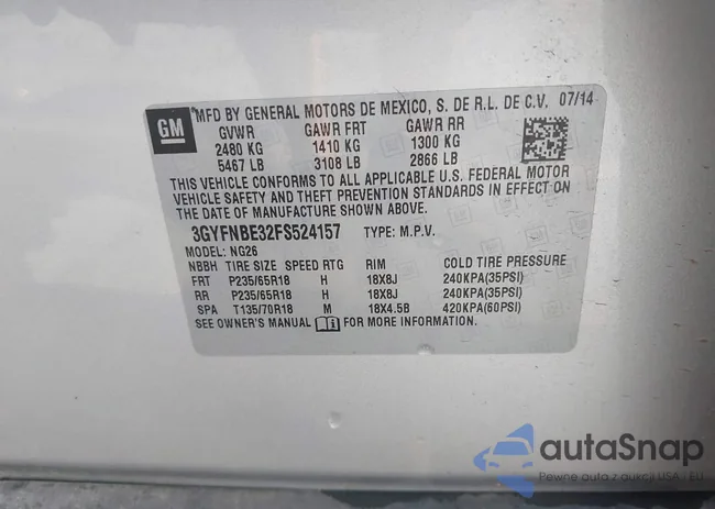 3GYFNBE32FS524157: 43191378