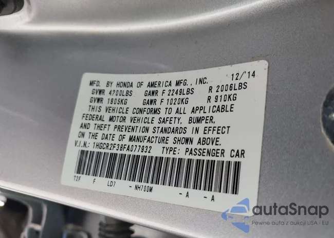 1HGCR2F38FA077932: 43191379