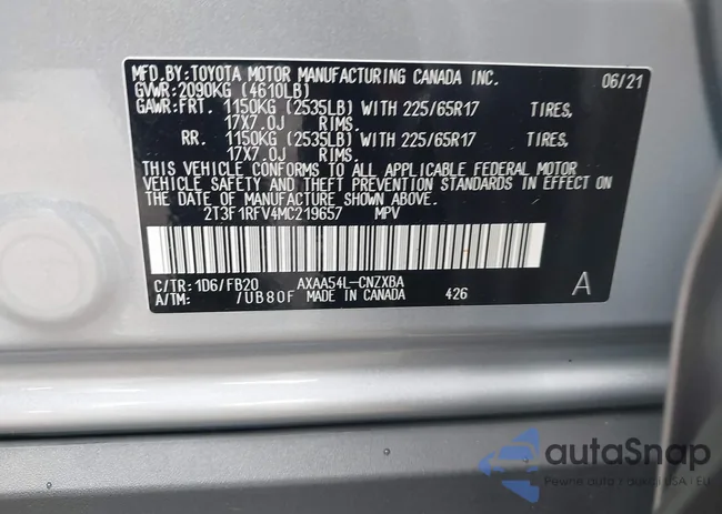 2T3F1RFV4MC219657: 43191398