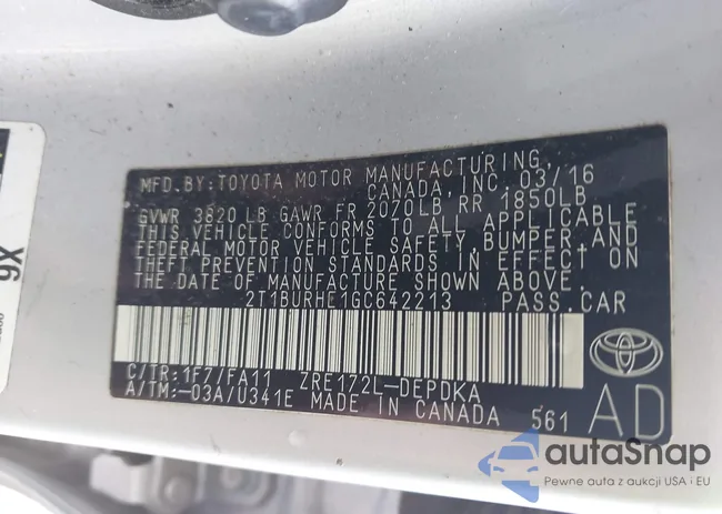 2T1BURHE1GC642213: 43191420