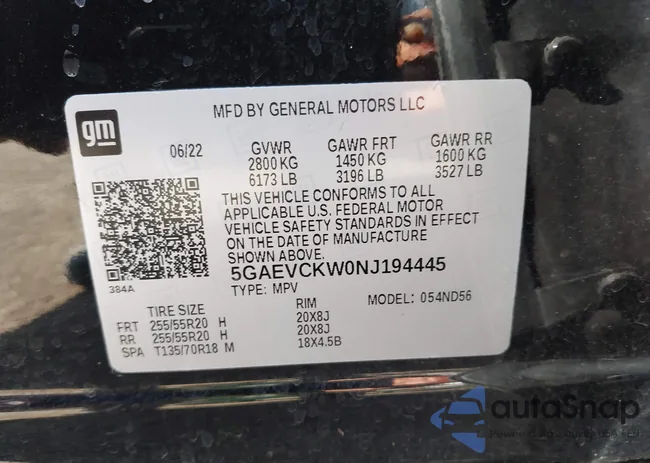 5GAEVCKW0NJ194445: 43191439