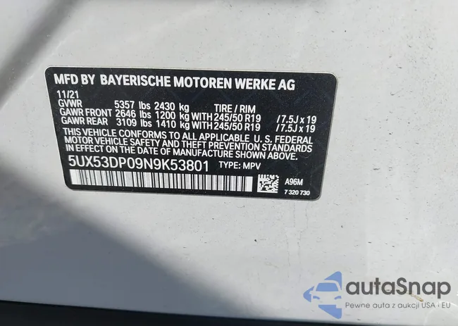 5UX53DP09N9K53801: 43191526