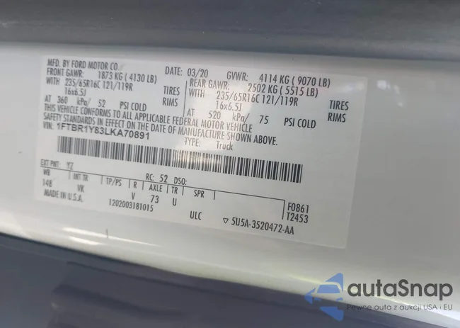 1FTBR1Y83LKA70891: 43190715