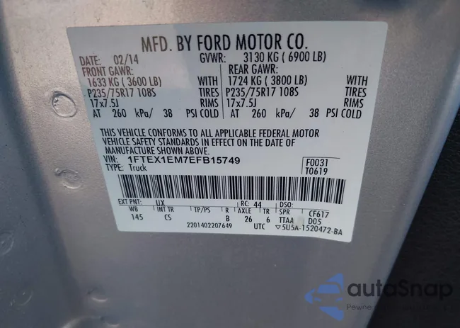 1FTEX1EM7EFB15749: 43190728