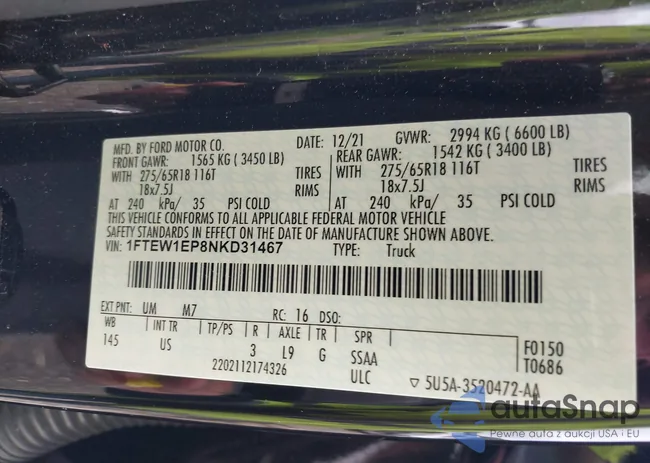 1FTEW1EP8NKD31467: 43190836