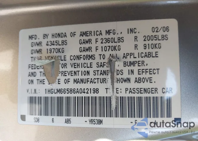 1HGCM66586A042198: 43190839