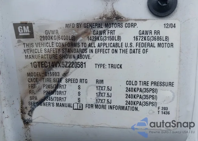 1GTEC14VX5Z220581: 43190874