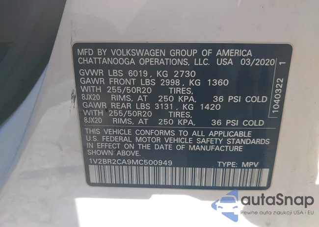 1V2BR2CA9MC500949: 43192122