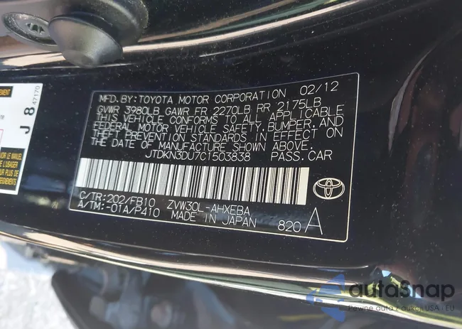 JTDKN3DU7C1503838: 43192127