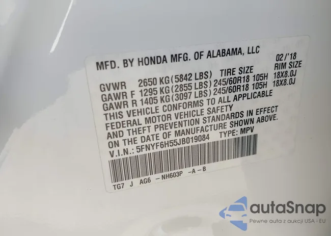 5FNYF6H55JB019084: 43192178