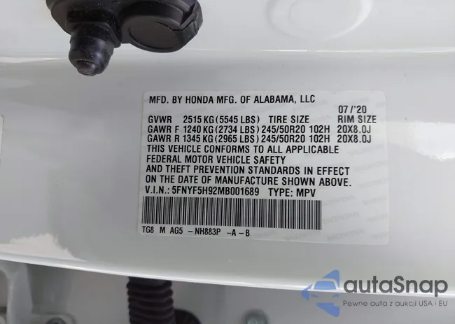 5FNYF5H92MB001689: 43192184