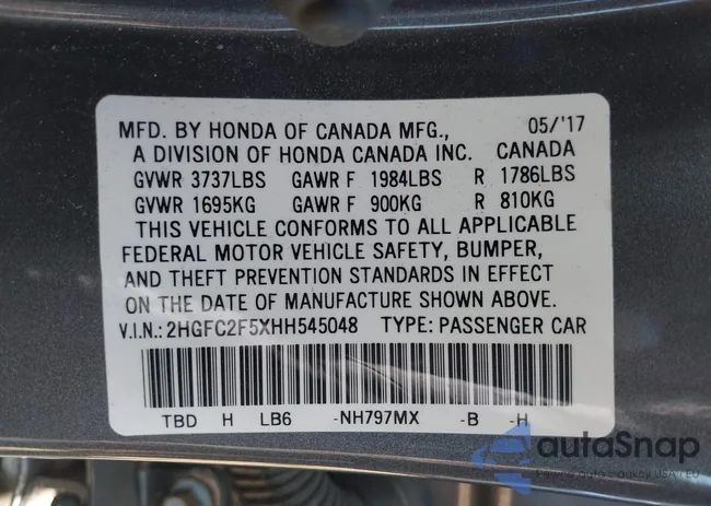 2HGFC2F5XHH545048: 43192187