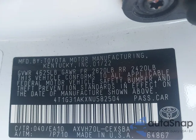 4T1G31AKXNU582504: 43192242