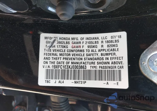 19XFC1E3XJE003863: 43192257