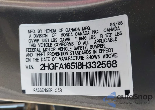 2HGFA16518H332568: 43192272