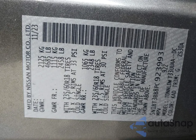 5N1BT3BB8PC923993: 43192287