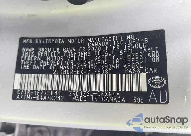 2T1BURHEXKC176080: 43192394