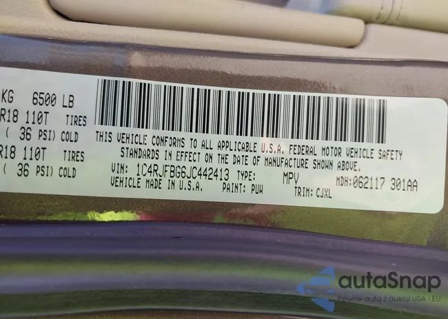 1C4RJFBG6JC442413: 43192409