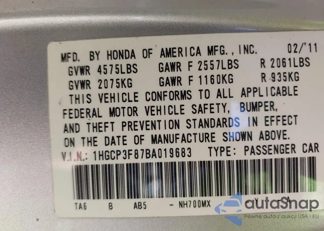 1HGCP3F87BA019683: 43192444