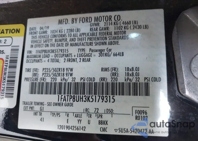 1FATP8UH3K5179315: 43192455