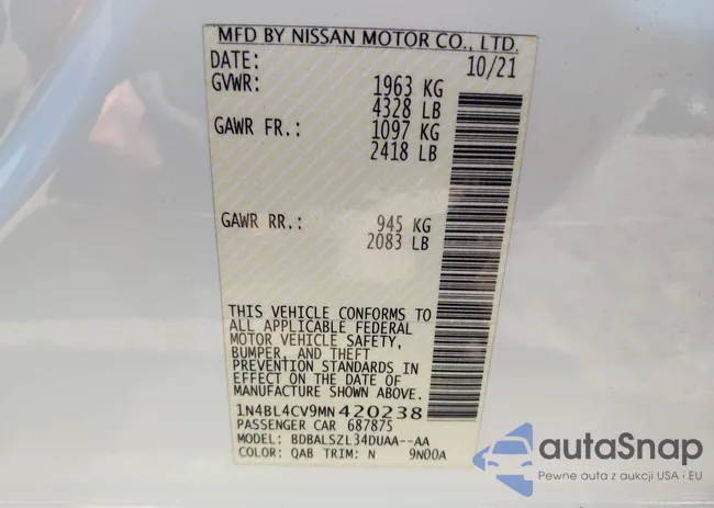 1N4BL4CV9MN420238: 43192492