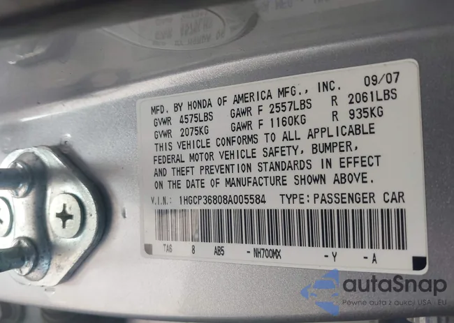 1HGCP36808A005584: 43192503