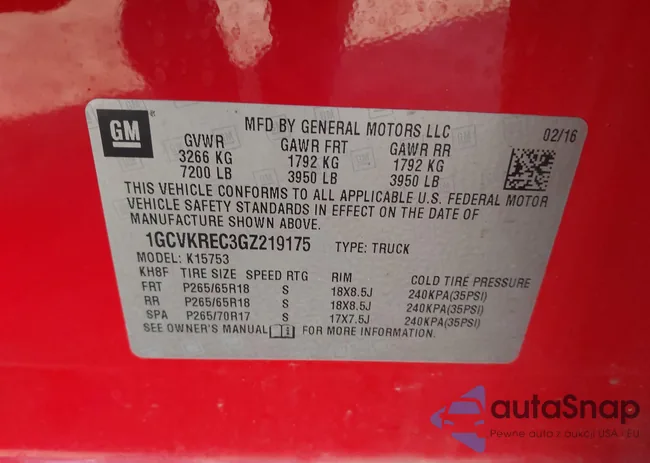 1GCVKREC3GZ219175: 43192512