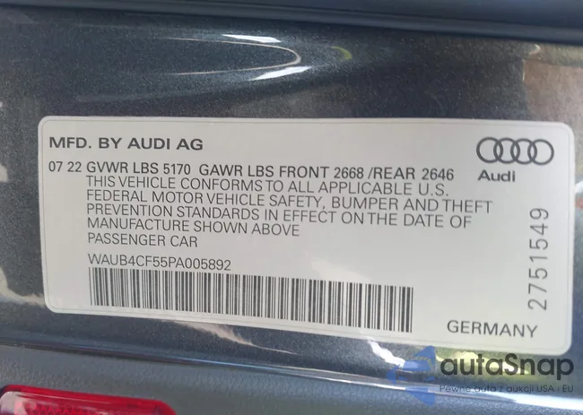 WAUB4CF55PA005892: 43192545