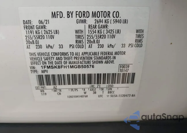 1FMSK8FH1MGB50576: 43191638