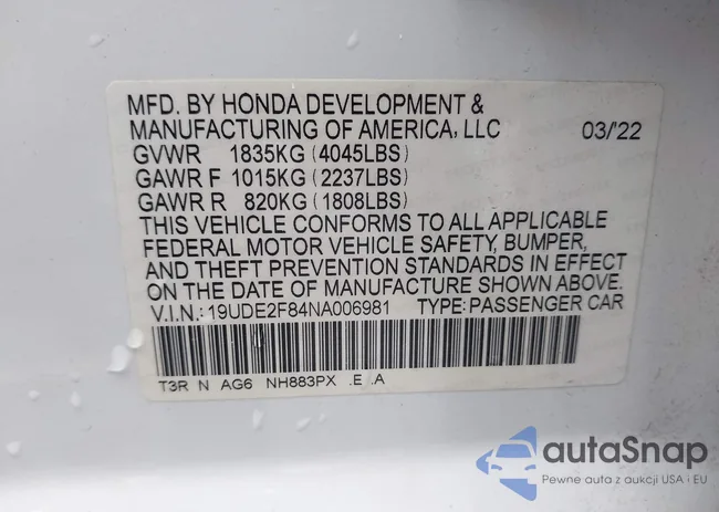 19UDE2F84NA006981: 43191659