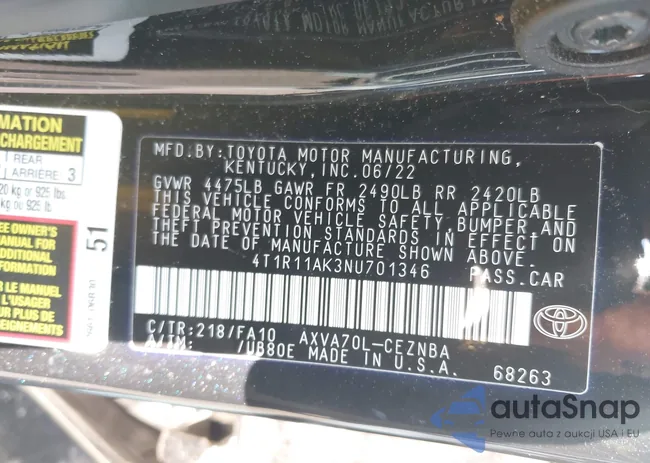 4T1R11AK3NU701346: 43191679