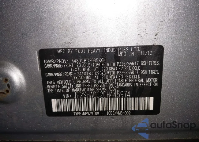 JF2SHADC2DH445974: 43191777