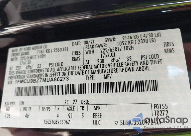 1FMCU9BZ7MUA86273: 43191784