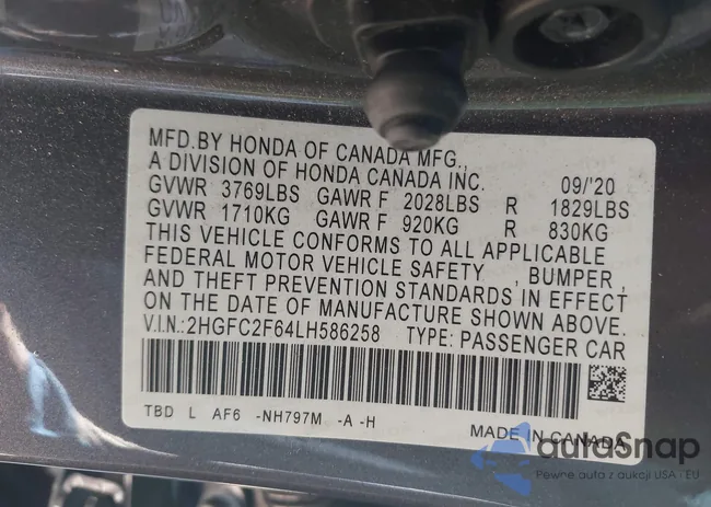 2HGFC2F64LH586258: 43191792