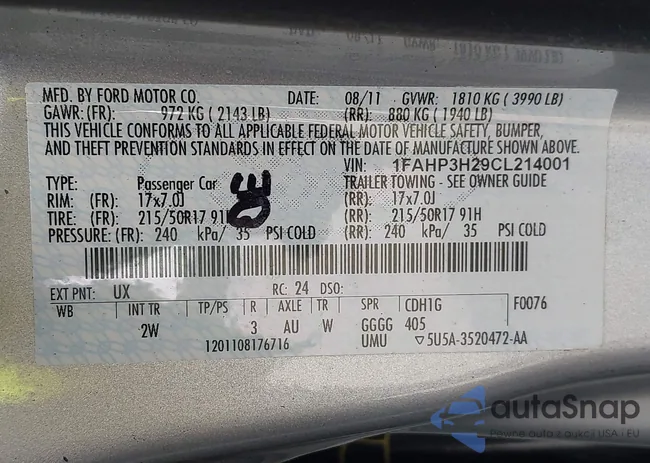 1FAHP3H29CL214001: 43191920