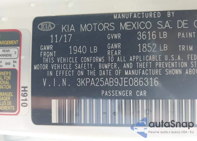 3KPA25AB9JE086316: 43192993