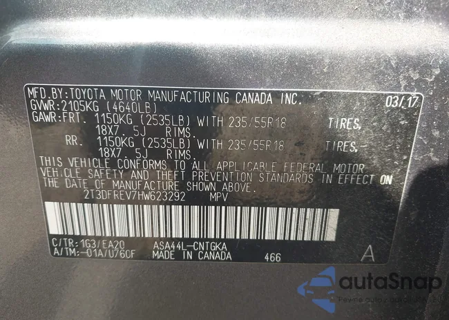 2T3DFREV7HW623292: 43192996