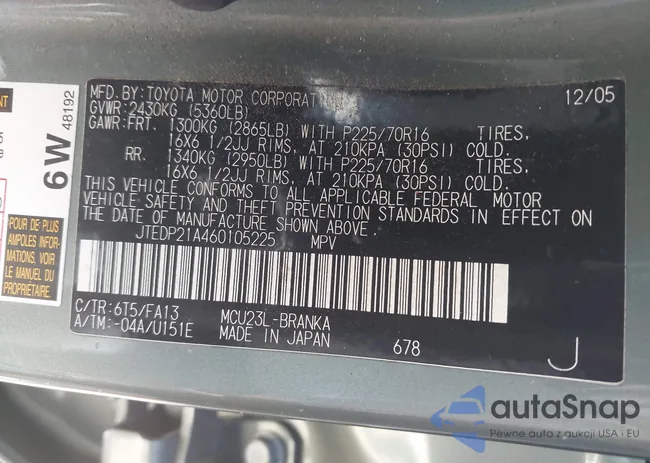 JTEDP21A460105225: 43193011