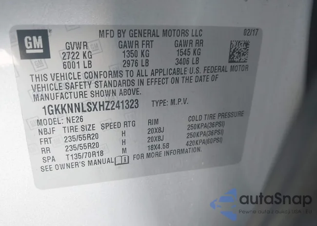 1GKKNNLSXHZ241323: 43193309