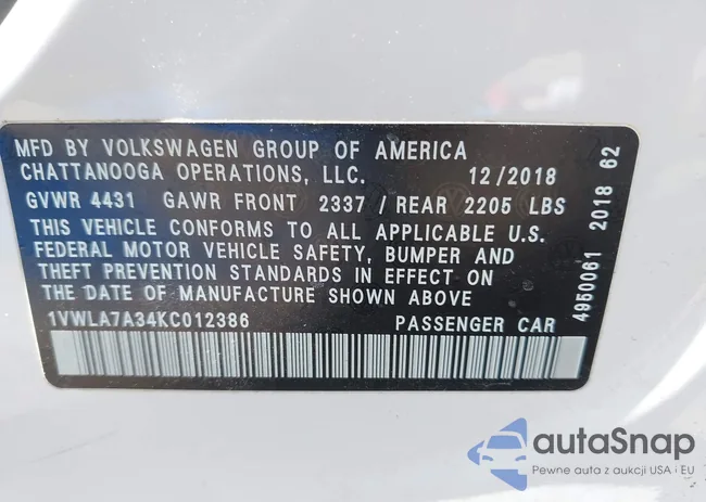 1VWLA7A34KC012386: 43193343