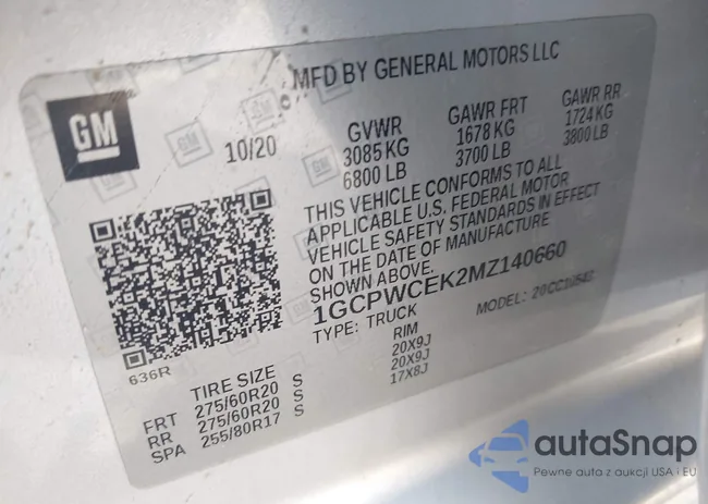 1GCPWCEK2MZ140660: 43193436