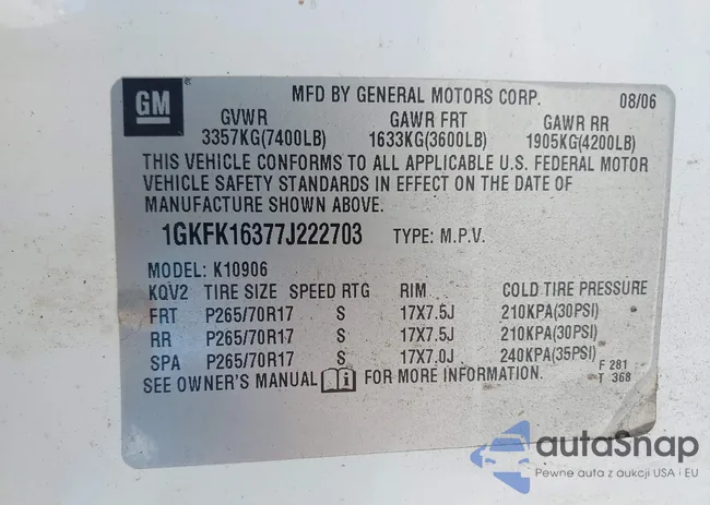 1GKFK16377J222703: 43193545