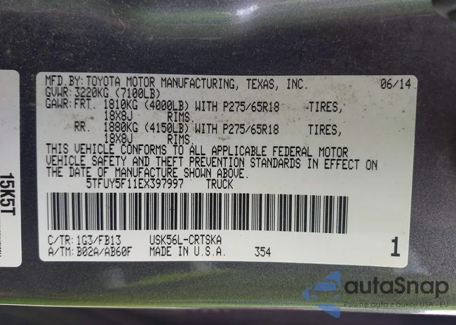 5TFUY5F11EX397997: 43192643