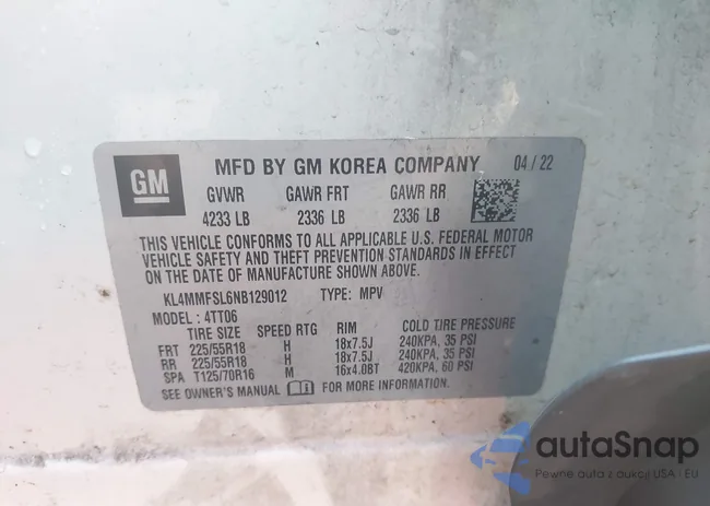 KL4MMFSL6NB129012: 43192683