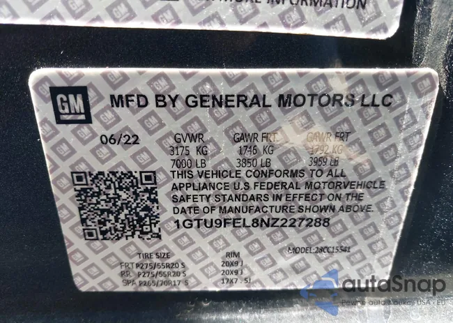 1GTU9FEL2NZ176046: 43192720