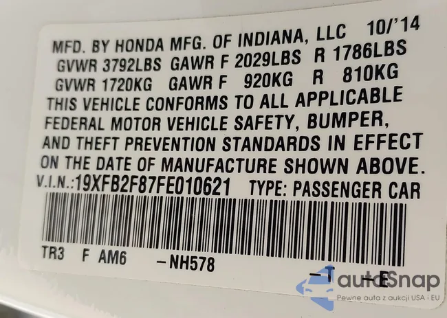 19XFB2F87FE010621: 43192793