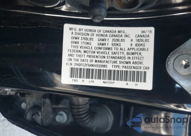 2HGFC2F64KH553985: 43192947