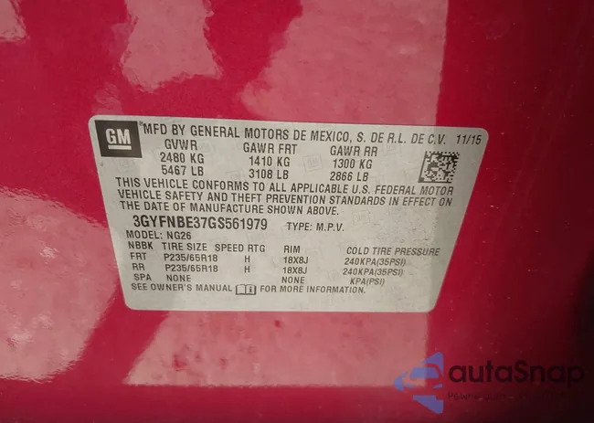 3GYFNBE37GS561979: 43193978